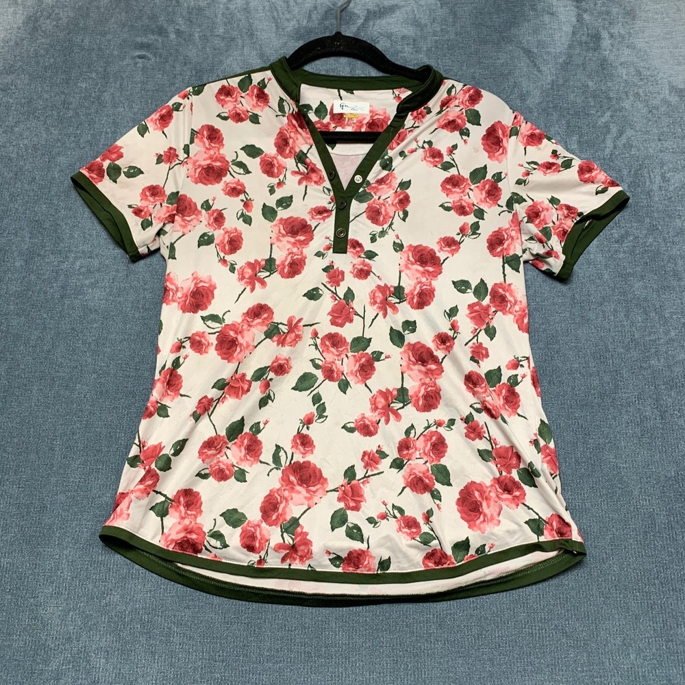 Greg Norman Damen Virginian Polo Shirt Womens Medium White Pink Floral Play Dry